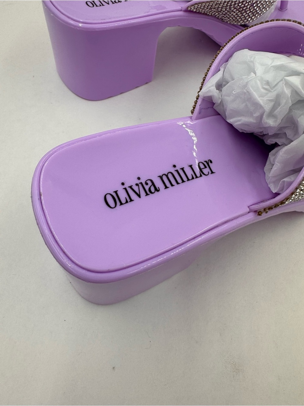 Olivia Miller Gelly Lilac Rhinestone Chunky Platform Thong Sandal, Ladies Size 7 - Picture 11 of 16